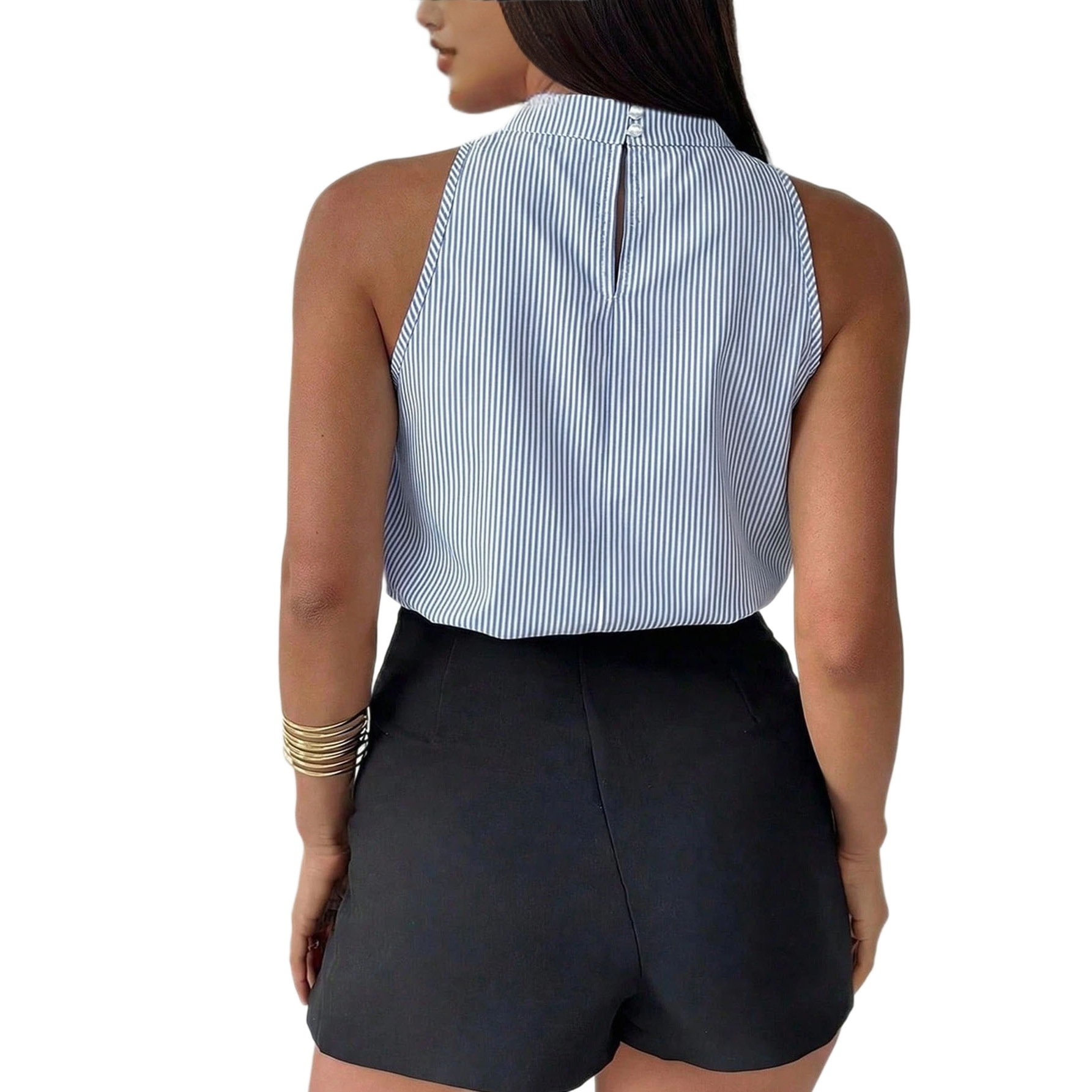 Women's Striped Sleeveless Cowl Neck Elegant Blouse