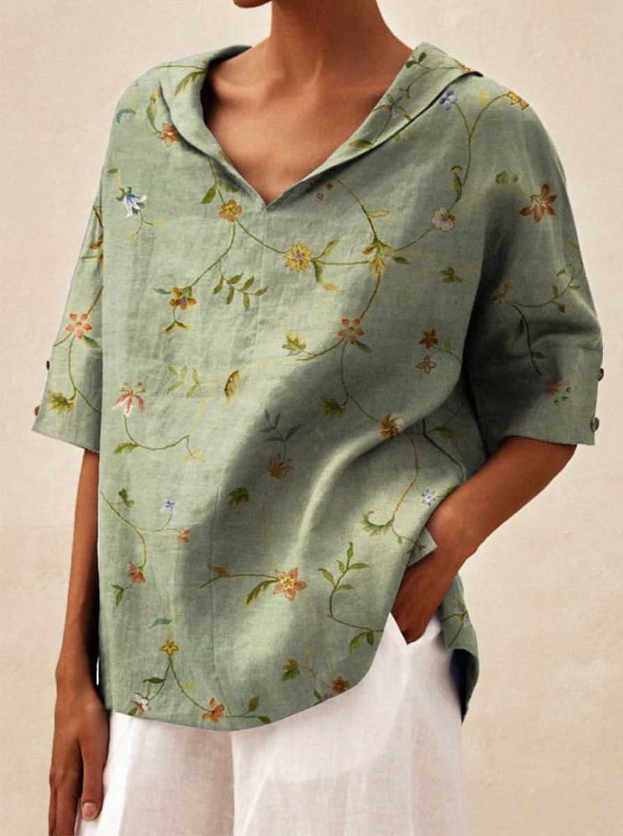 Women's Cotton-Linen Sailor Collar Loose Short-Sleeve Top