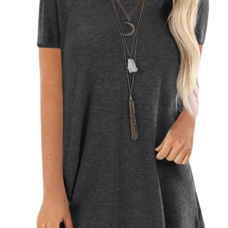 Solid Color Crewneck Loose Short-Sleeve Pullover T-Shirt Midi Length