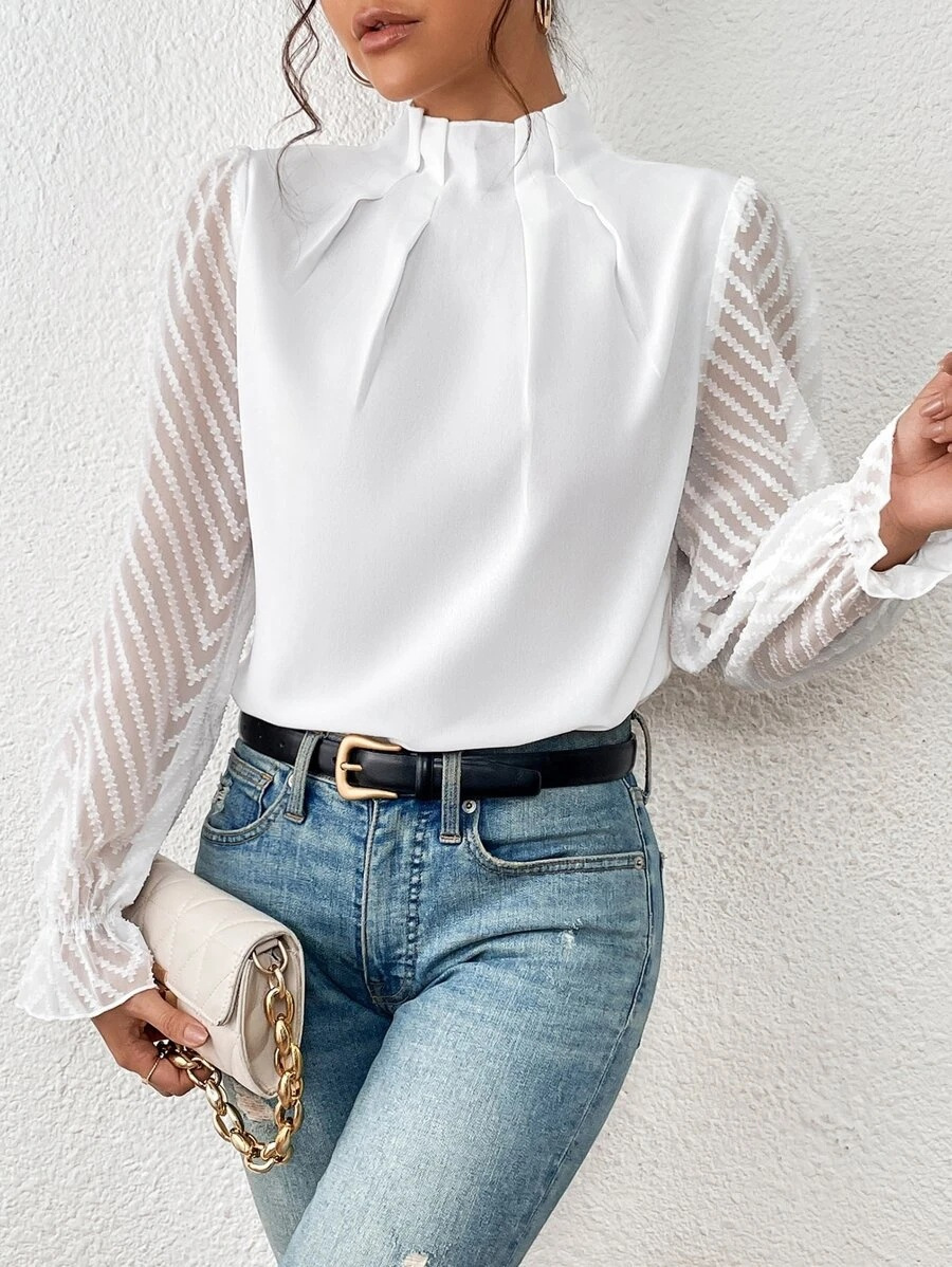 Women's Half-Turtleneck Ruffle Sleeve Chiffon Blouse