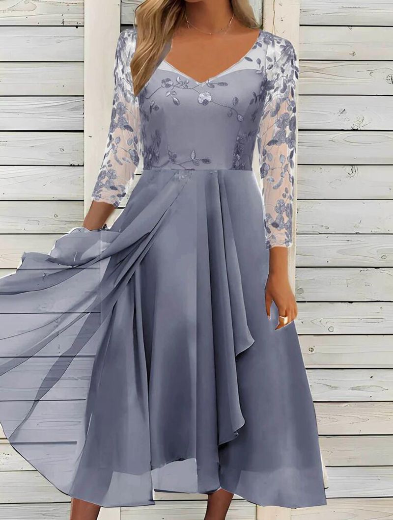 Chiffon V-Neck Hollow-Out Long Dress