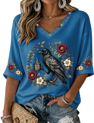 Bird & Crow Floral Print V-Neck Half-Sleeve T-Shirt