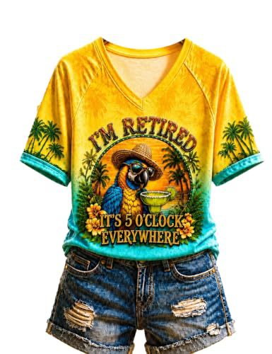 Women's Vacation Print Short Sleeve V-Neck Top