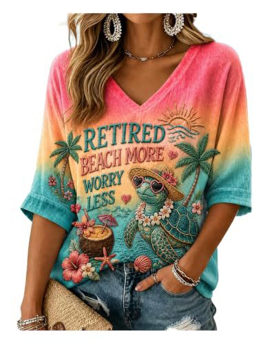 Women's Summer V-Neck Half-Sleeve Printed T-Shirt