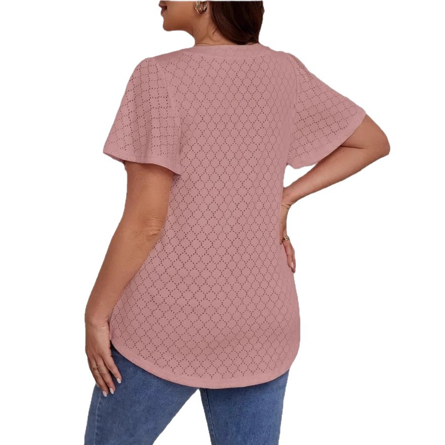 Plus Size Square Neck Pleated Loose Women's Top