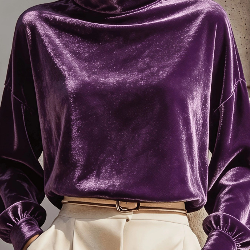 Velvet Mock Neck Long Sleeve Loose Fit Top