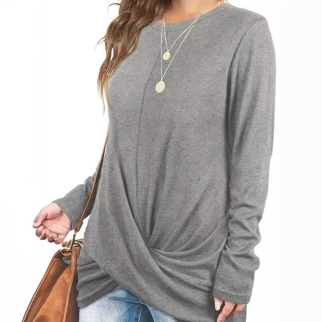 Women's Plus Size Twist Knot Long Sleeve Top