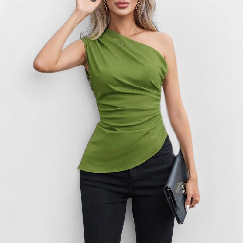 Solid One-Shoulder Asymmetric Sleeveless Top