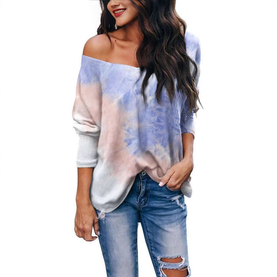 Tie-Dye Long-Sleeve V-Neck Loose Casual Top