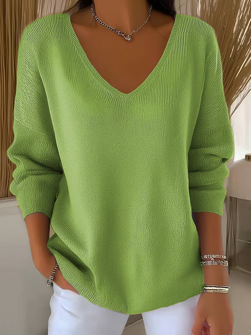 Women's Minimalist Solid V-Neck Long-Sleeve T-Shirt
