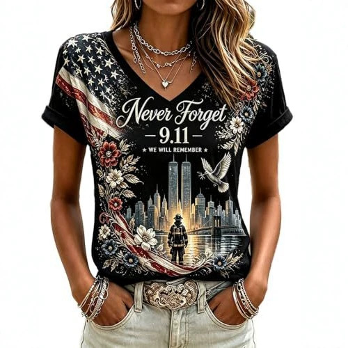 Women's Floral Print V-Neck Short Sleeve T-Shirt