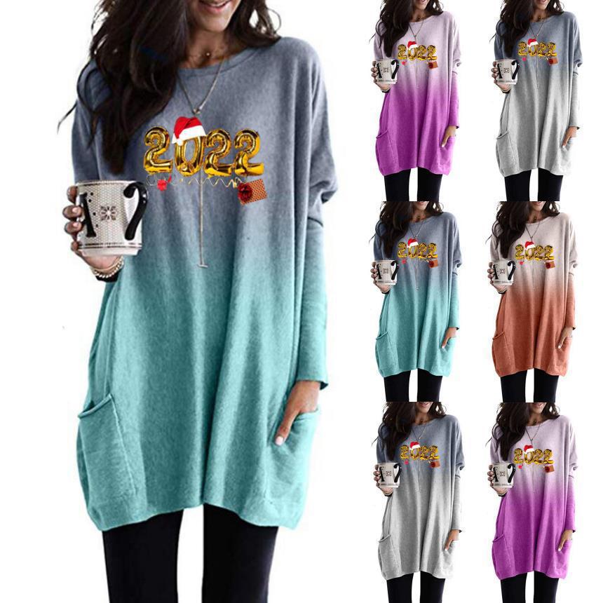 Women's Gradient Print Crewneck Pullover Long Sleeve Loose Fit Top