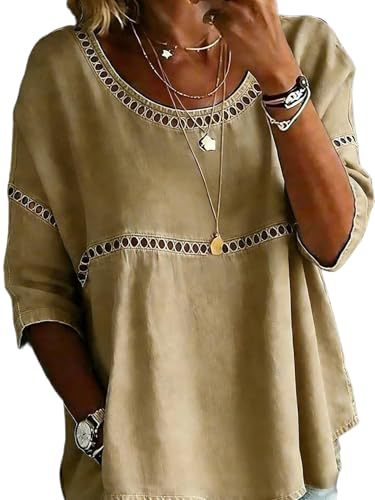 Plaid & Solid Print Mid-Sleeve Casual Women's Top