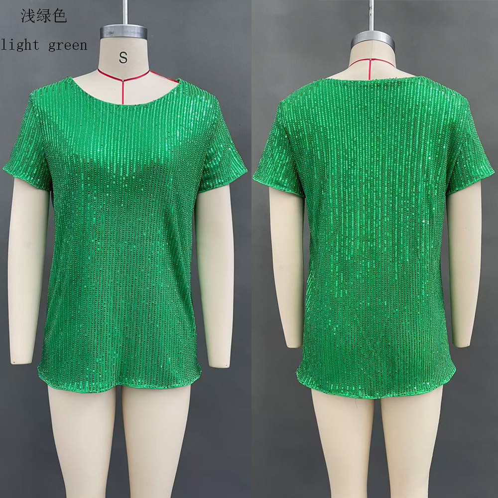 Women's Sequin Loose Crewneck Short Sleeve Top