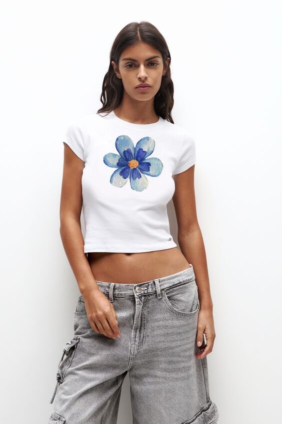 Floral Print Short-Sleeve T-Shirt, Casual Crew Neck Top