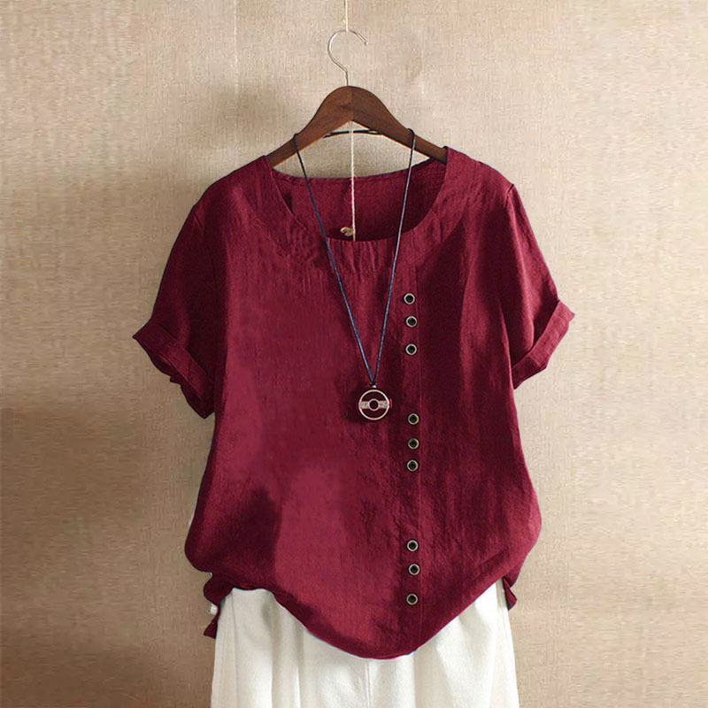 Women's Cotton Linen Plus Size Loose Casual T-Shirt