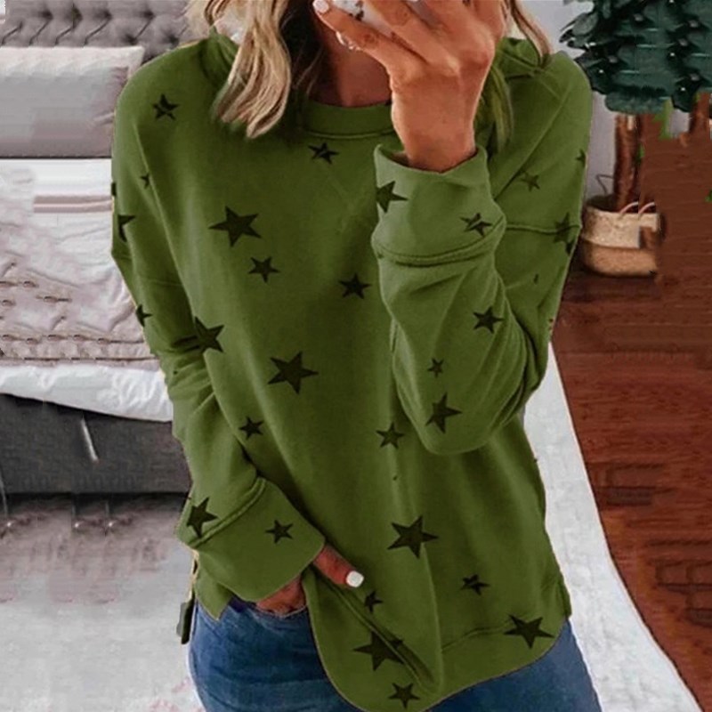 Star Print Long Sleeve Plus Size T-Shirt
