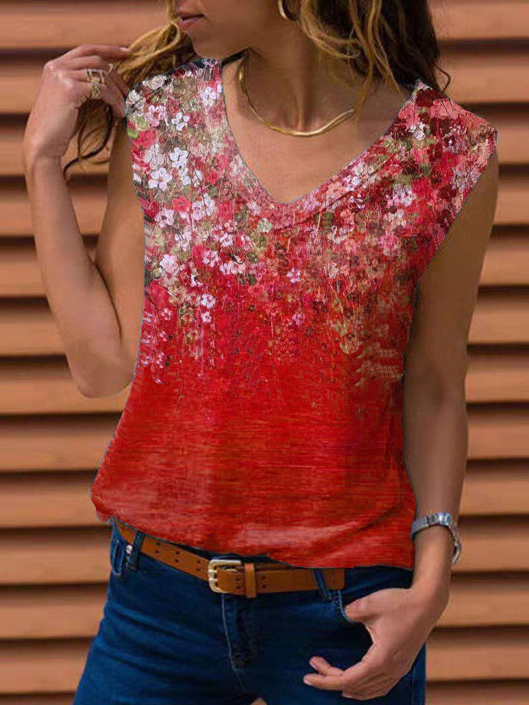 2024 Summer New Independent Site Wish Amazon Hot Selling European and American Women's Floral Tank Top Sleeveless T-Shirt