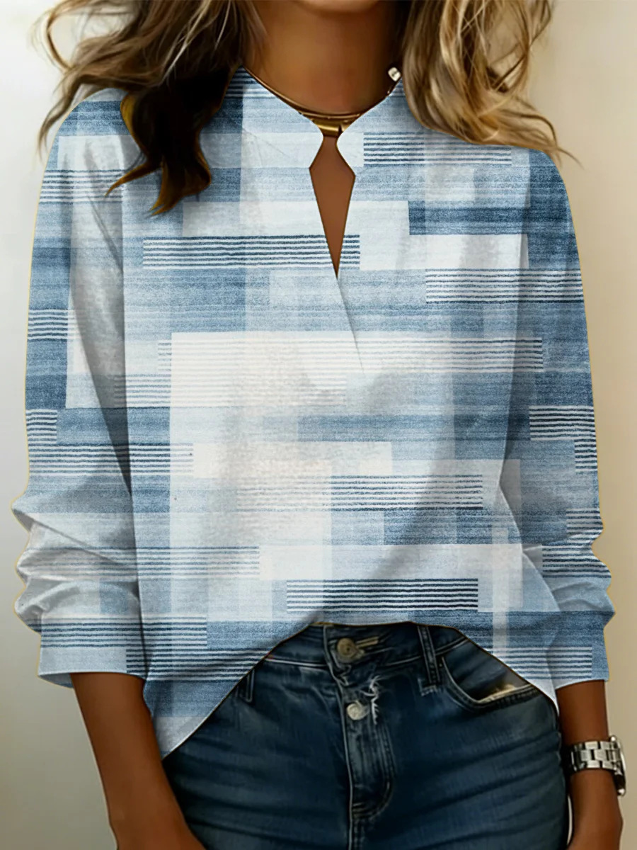 American Flag Print V-Neck Long-Sleeve T-Shirt