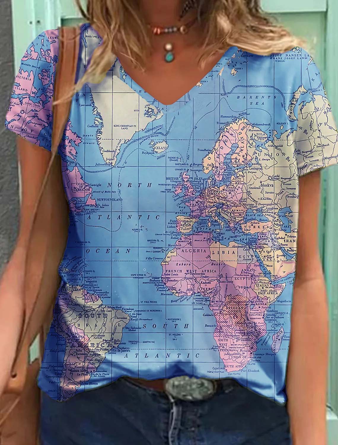 Women's V-Neck Short Sleeve Printed T-Shirt