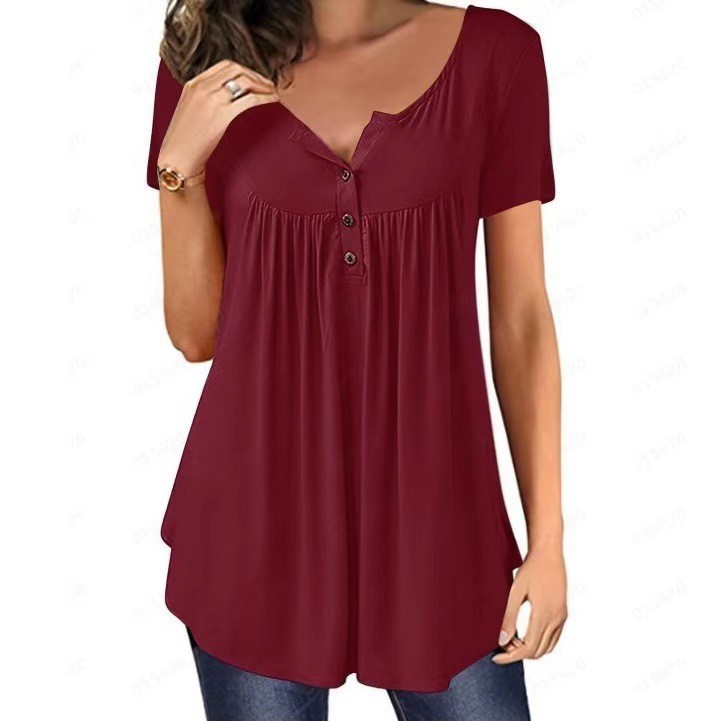 Women's Ruched Button Loose Short Sleeve T-Shirt