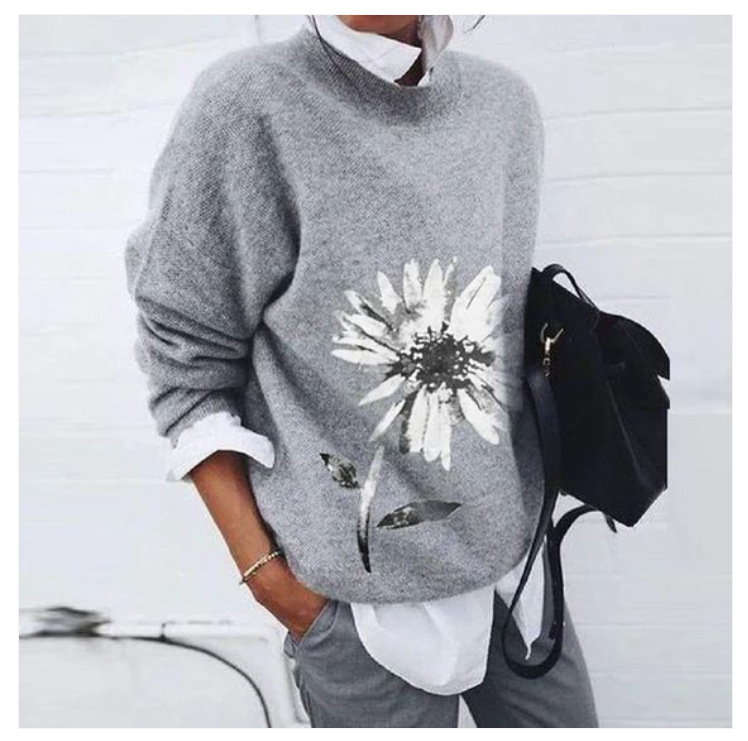Floral Print Loose Long Sleeve Top