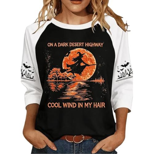 Halloween Witch Broom Print Long Sleeve Top