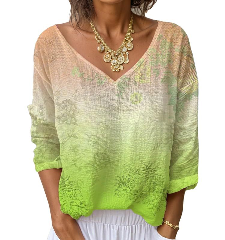Women's V-Neck Long Sleeve Printed T-Shirt