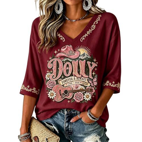 Summer Dolly Print V-Neck Half-Sleeve Women's Top