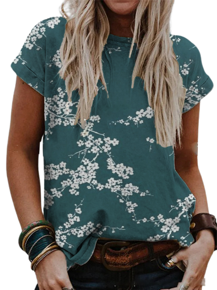 Women's Short Sleeve Digital Print T-Shirt Loose Fit