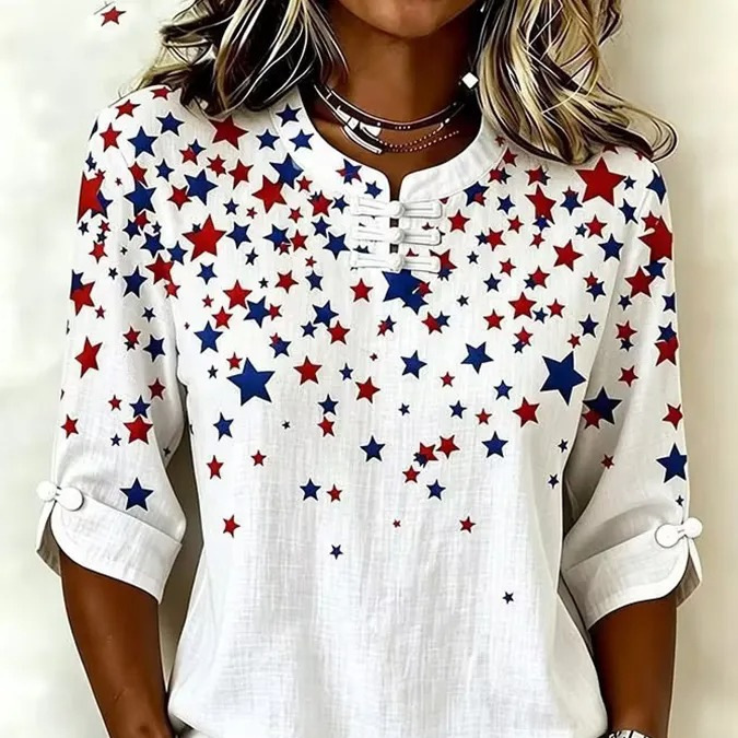 3D Star Print Crewneck Half-Sleeve Top
