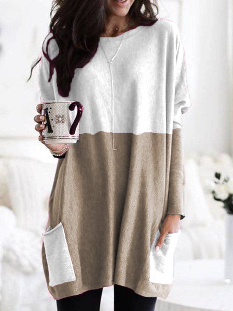 Women's Long Sleeve Pocket T-Shirt Casual Loose Fit Crew Neck Top