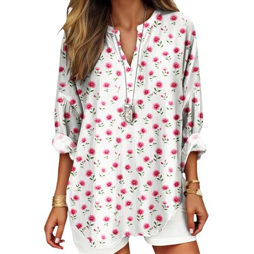 Women's Floral Polka Dot Print V-Neck Long Sleeve T-Shirt