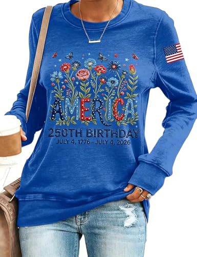 American Flag Letter Floral Print Long Sleeve Women's Top