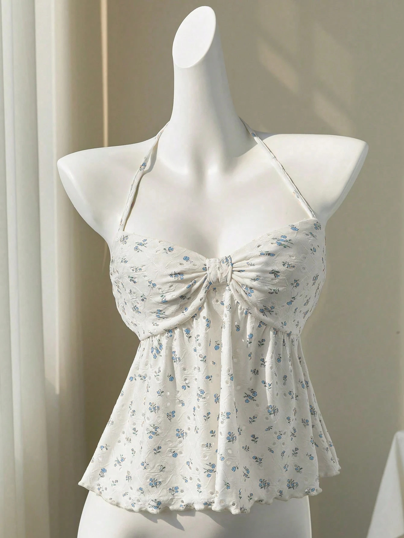Japanese-Style Floral Tie-Front Cami Doll Top
