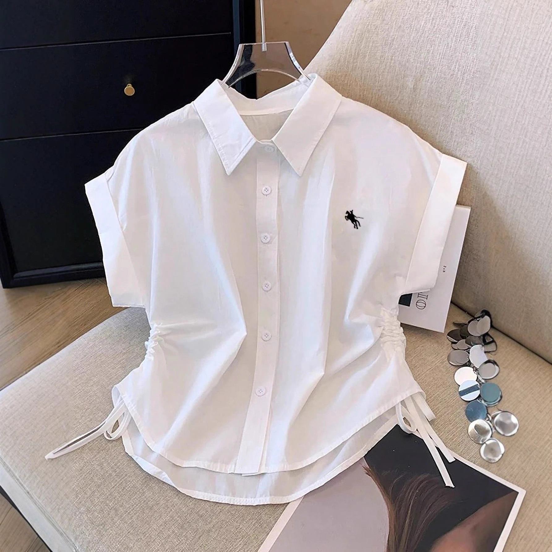 American Retro Striped Short Sleeve Polo Shirt with Embroidery