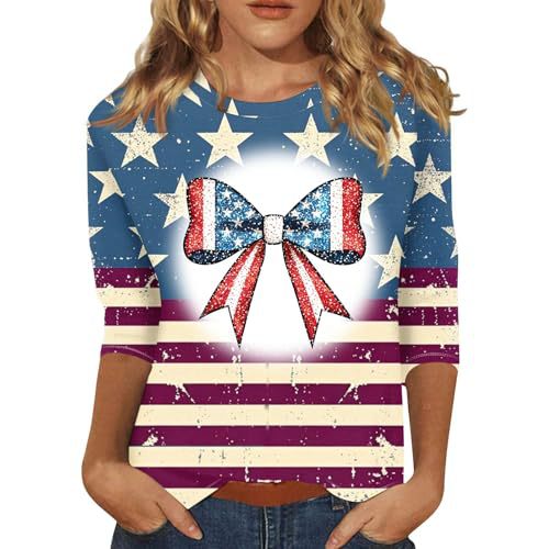 Summer American Flag Print Crewneck Short Sleeve Top