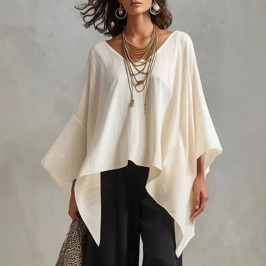 Women's Loose V-Neck Asymmetrical Batwing Sleeve Top Casual Vacation