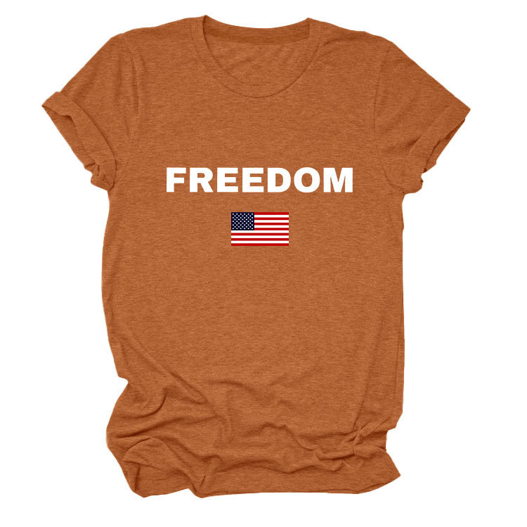FREEDOM Letter American Flag Print Women's Short Sleeve Top
