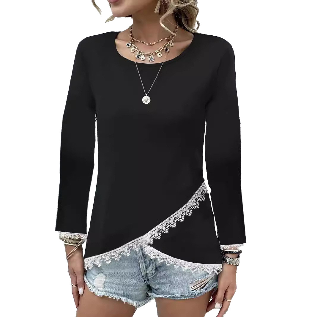 Lace-Trim Long-Sleeve Casual Top