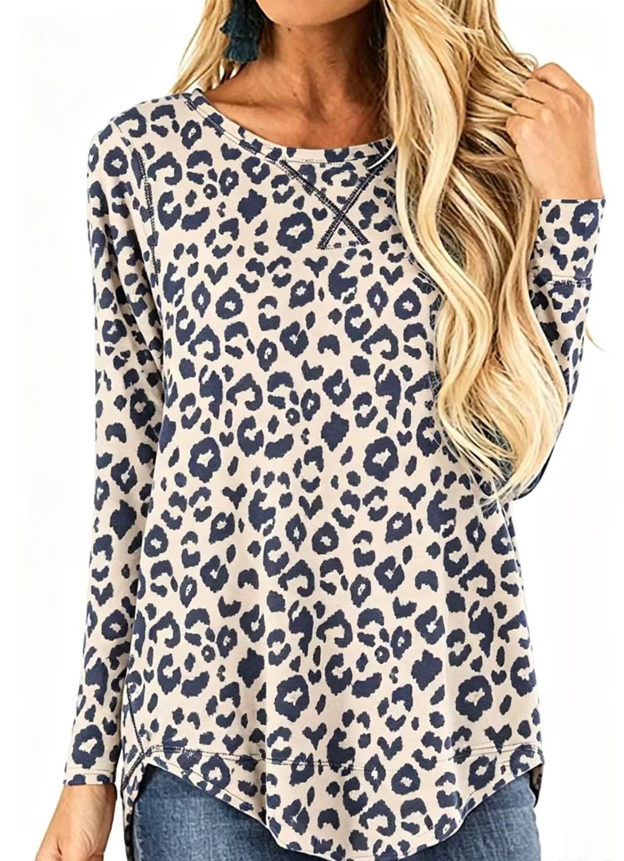 Women's Crewneck Long Sleeve T-Shirt Solid Loose High-Low Hem Casual Top