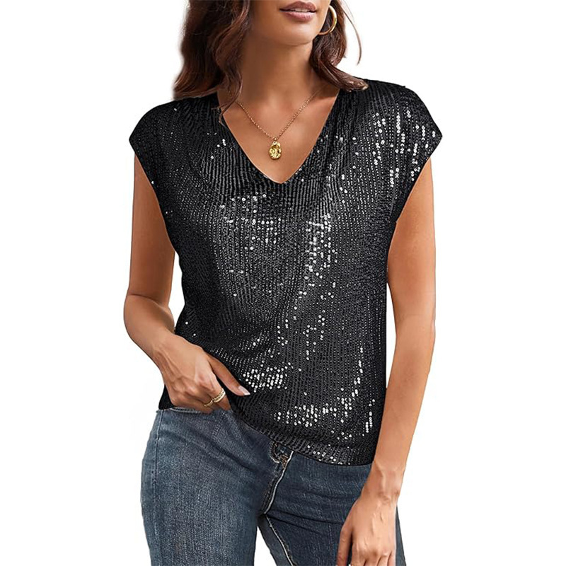 Women's Sexy V-Neck Sequin Shimmer Party Tank Top