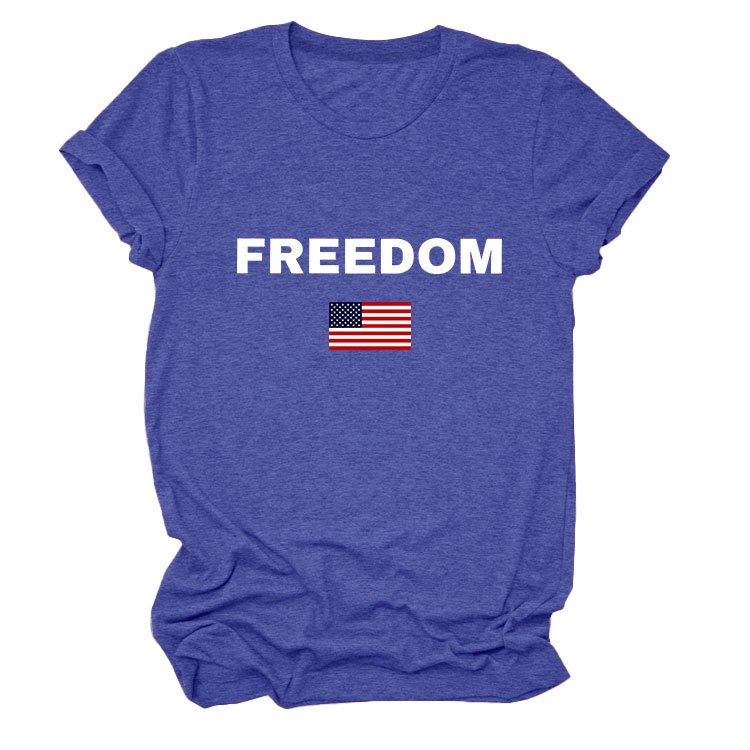 FREEDOM Letter American Flag Print Women's Short Sleeve Top