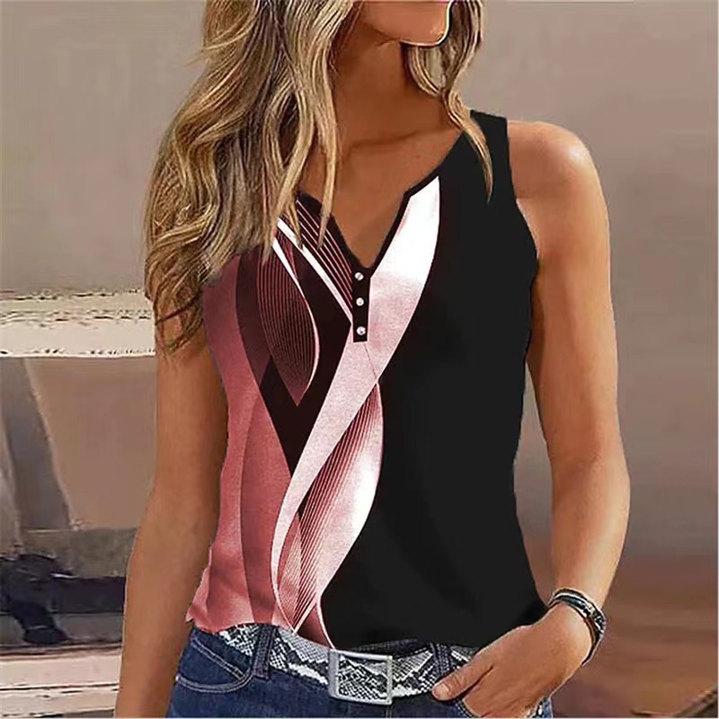 V-Neck Abstract Print Sleeveless Tank Top