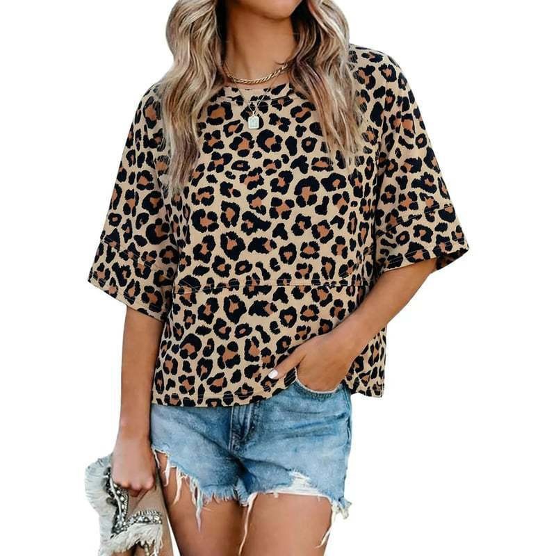 Women's Summer Colorblock Crewneck Bell Sleeve Loose T-Shirt