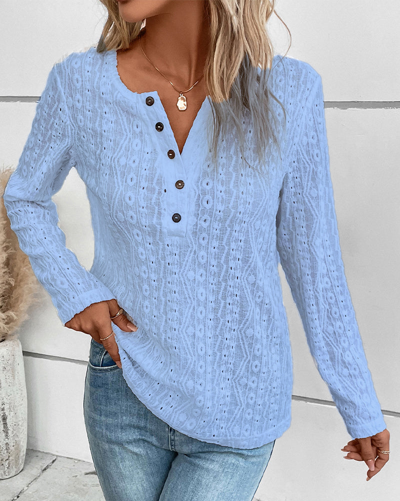 Women's Casual V-Neck Cutout Long-Sleeve Top
