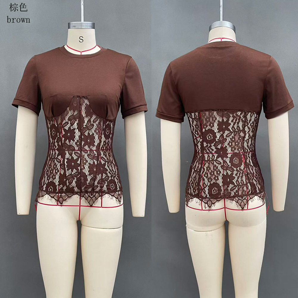 Women's Sexy Lace Perspective Patchwork Crop Top