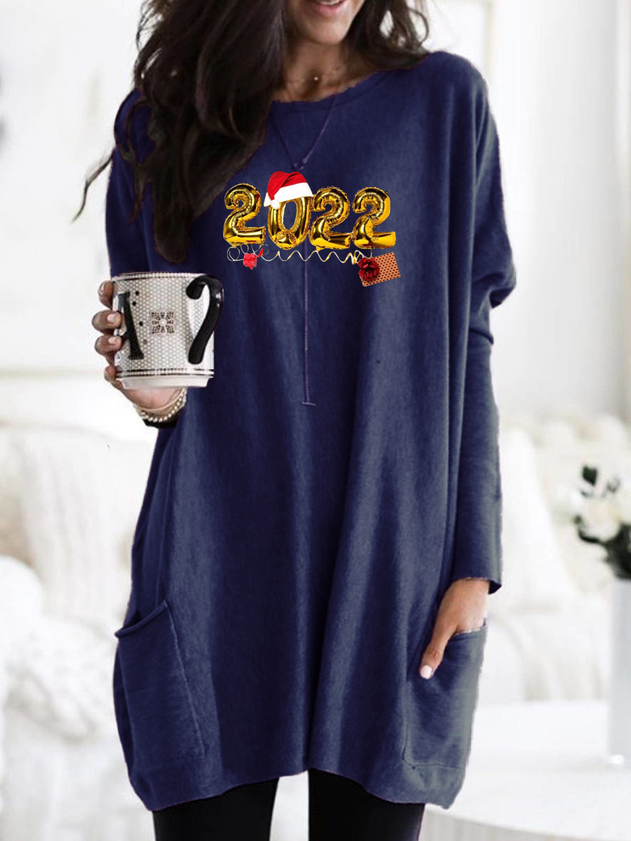Women's Casual Long Sleeve Crewneck Pink Print Loose Pullover T-Shirt