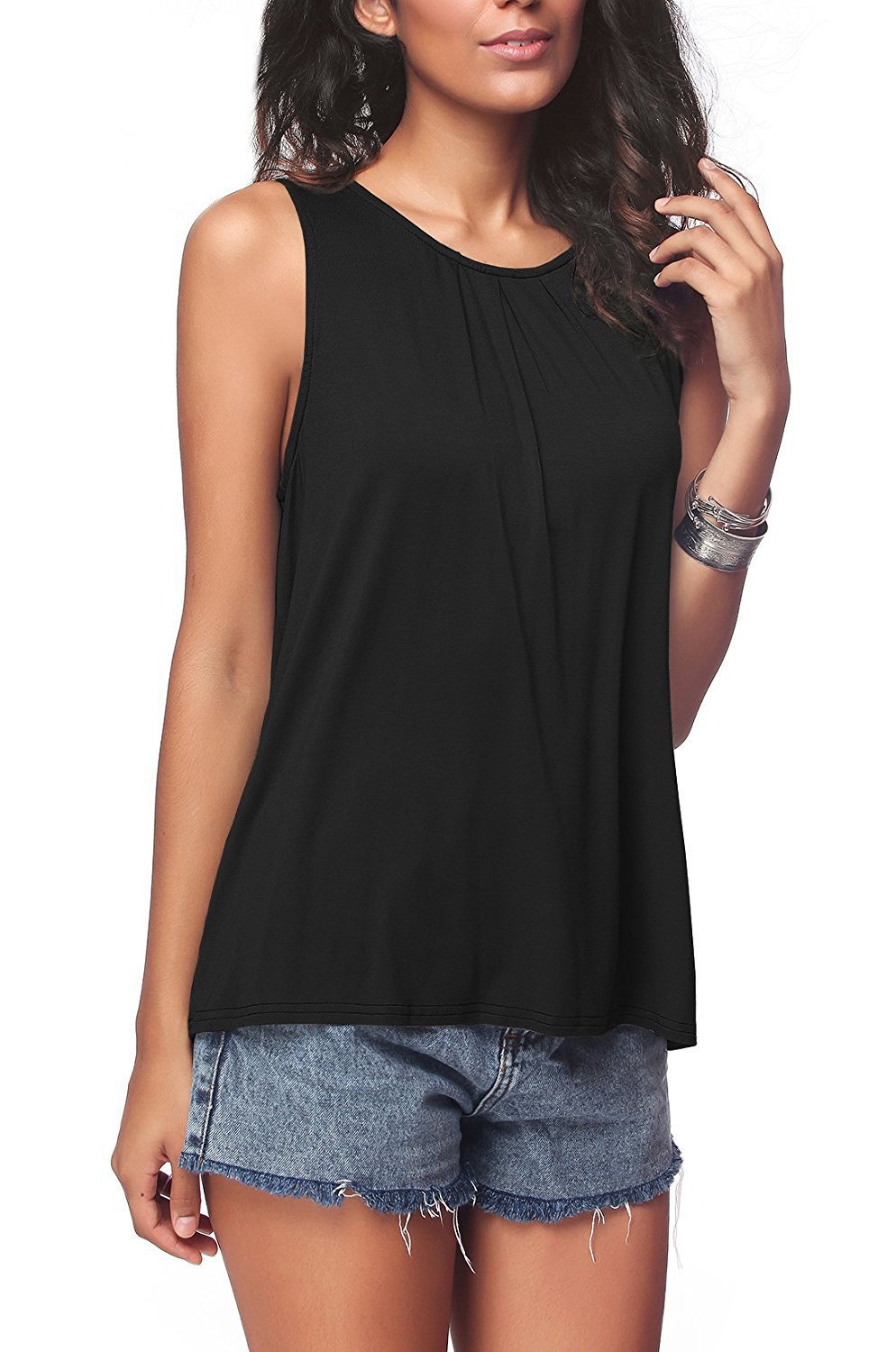 Women's Solid Crew Neck Sleeveless Tank Top