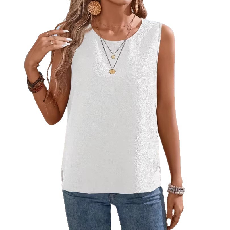 Women's Solid Crewneck Loose Sleeveless Tank Top Casual Summer Shirt